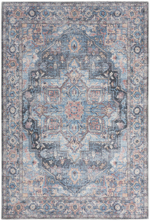 Homeroots 5' X 7' Light Blue Oriental Power Loom Distressed Washable Area Rug  Cotton Blend 480353