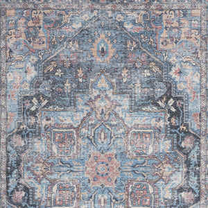 Homeroots 5' X 7' Light Blue Oriental Power Loom Distressed Washable Area Rug  Cotton Blend 480353
