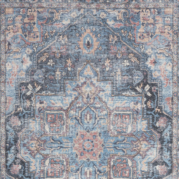 Homeroots 5' X 7' Light Blue Oriental Power Loom Distressed Washable Area Rug  Cotton Blend 480353