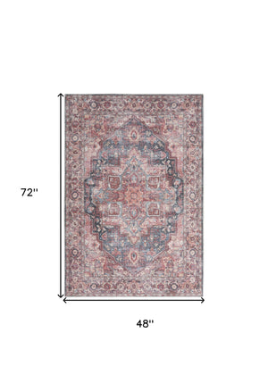Homeroots 4' X 6' Multicolor Oriental Power Loom Distressed Washable Area Rug  Cotton Blend 480356