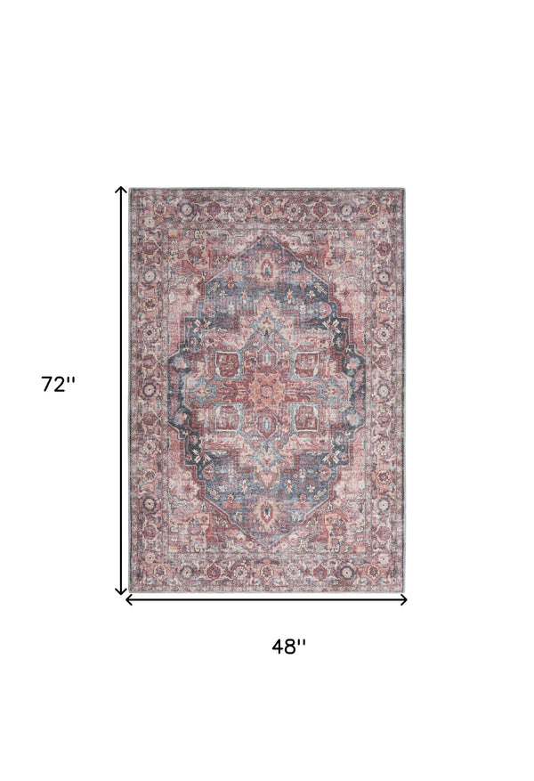 Homeroots 4' X 6' Multicolor Oriental Power Loom Distressed Washable Area Rug  Cotton Blend 480356