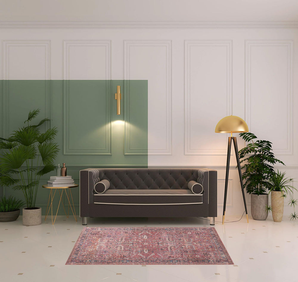 Homeroots 4' X 6' Brick Oriental Power Loom Distressed Washable Area Rug  Cotton Blend 480360