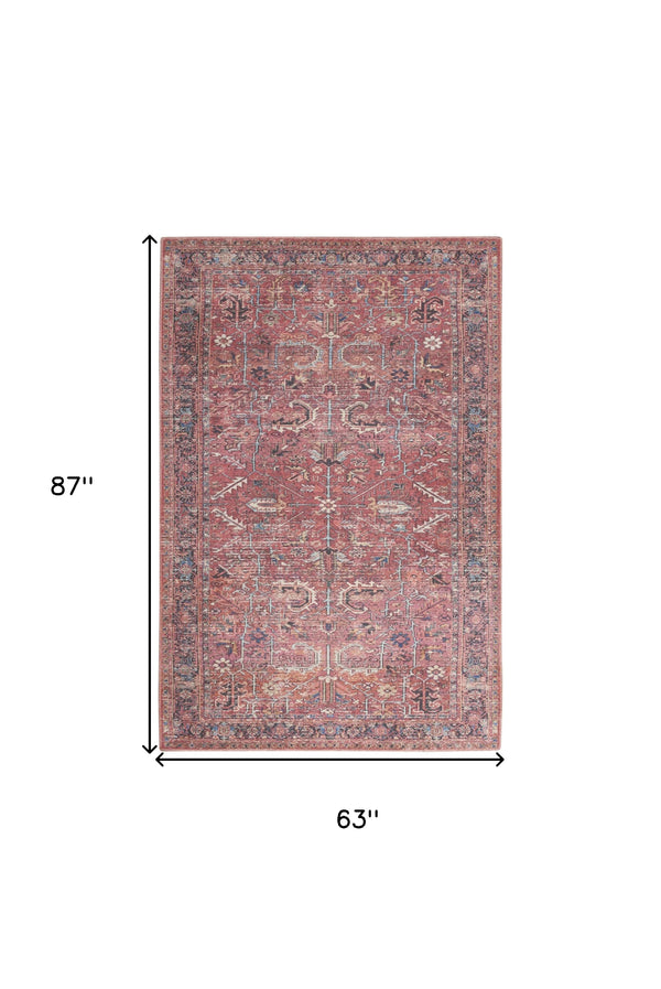 Homeroots 5' X 7' Brick Oriental Power Loom Distressed Washable Area Rug  Cotton Blend 480361