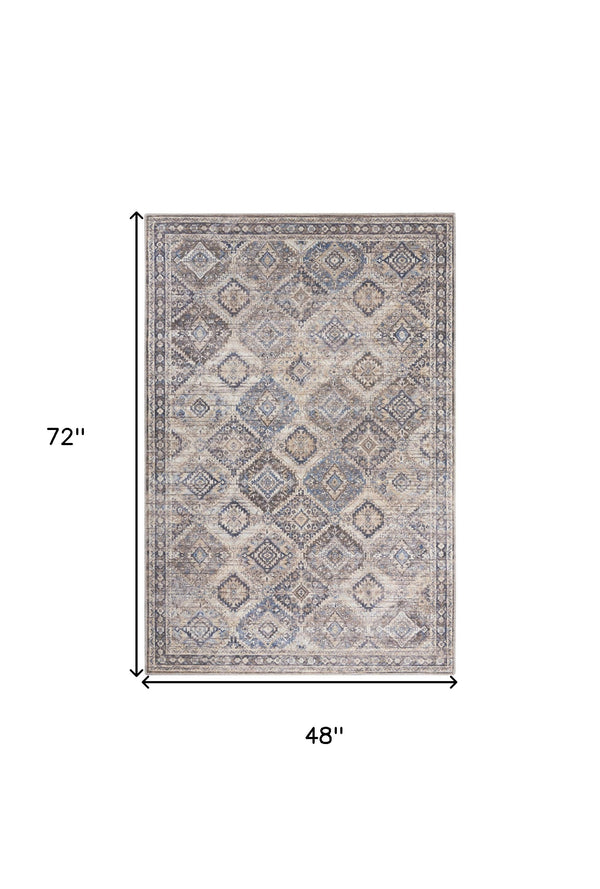 Homeroots 4' X 6' Ivory Latte Oriental Power Loom Distressed Washable Area Rug  Cotton Blend 480364