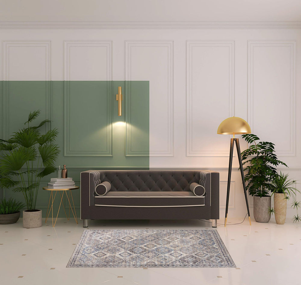 Homeroots 4' X 6' Ivory Latte Oriental Power Loom Distressed Washable Area Rug  Cotton Blend 480364