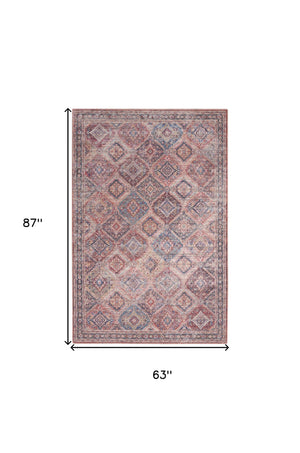 Homeroots 5' X 7' Multicolor Oriental Power Loom Distressed Washable Area Rug  Cotton Blend 480369