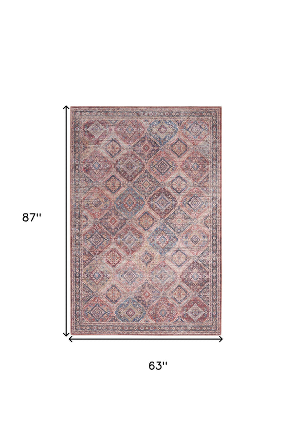 Homeroots 5' X 7' Multicolor Oriental Power Loom Distressed Washable Area Rug  Cotton Blend 480369