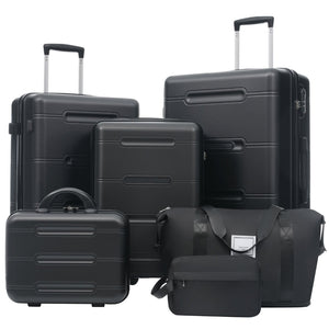 English Elm 6 Piece Hardshell Abs Travel Set with Spinner Wheels Combination Lock and Toiletry Bag N732P391465B