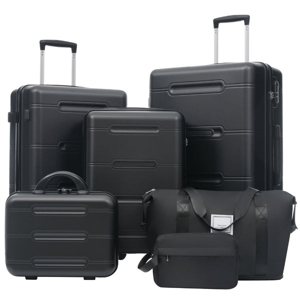 English Elm 6 Piece Hardshell Abs Travel Set with Spinner Wheels Combination Lock and Toiletry Bag N732P391465B