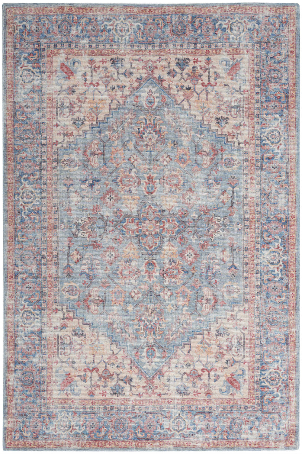 Homeroots 4' X 6' Blue Oriental Power Loom Distressed Washable Area Rug  Cotton Blend 480372