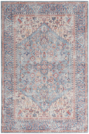 Homeroots 5' X 7' Blue Oriental Power Loom Distressed Washable Area Rug  Cotton Blend 480373