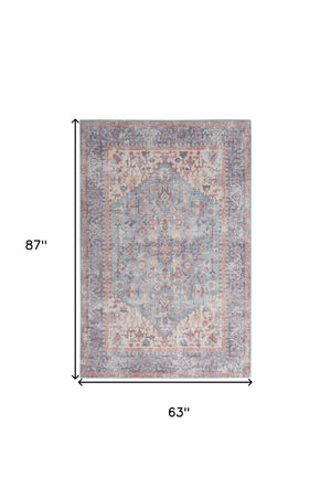 Homeroots 5' X 7' Blue Oriental Power Loom Distressed Washable Area Rug  Cotton Blend 480373
