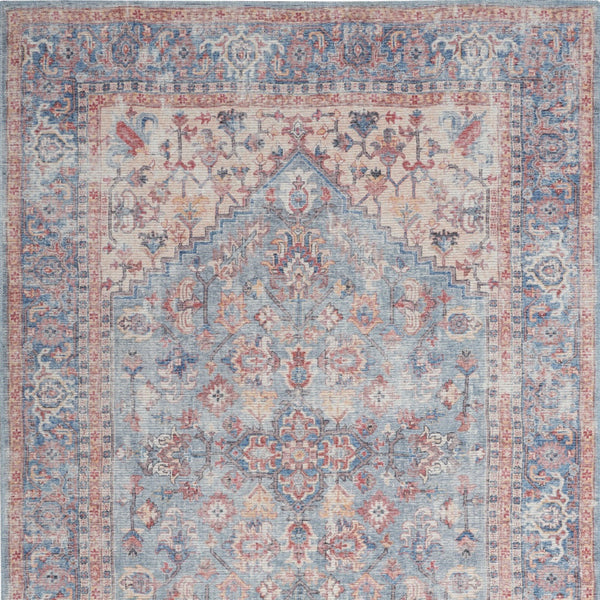 Homeroots 5' X 7' Blue Oriental Power Loom Distressed Washable Area Rug  Cotton Blend 480373