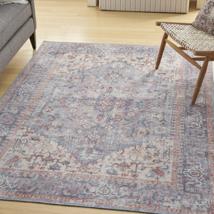HomeRoots 5' Blue Oriental Power Loom Area Rug - Distressed Vintage Design, Washable & Soft Chenille Blend 5' X 7' 480373