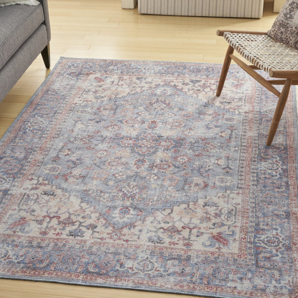 HomeRoots 5' Blue Oriental Power Loom Area Rug - Distressed Vintage Design, Washable & Soft Chenille Blend 5' X 7' 480373