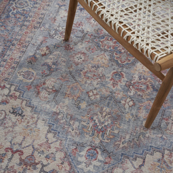 HomeRoots 5' Blue Oriental Power Loom Area Rug - Distressed Vintage Design, Washable & Soft Chenille Blend 5' X 7' 480373