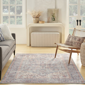 HomeRoots 5' Blue Oriental Power Loom Area Rug - Distressed Vintage Design, Washable & Soft Chenille Blend 5' X 7' 480373