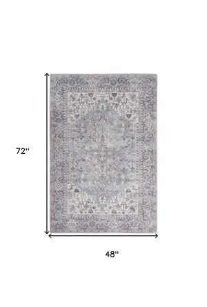 Homeroots 4' X 6' Grey Oriental Power Loom Distressed Washable Area Rug  Cotton Blend 480376