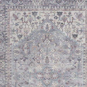 Homeroots 4' X 6' Grey Oriental Power Loom Distressed Washable Area Rug  Cotton Blend 480376