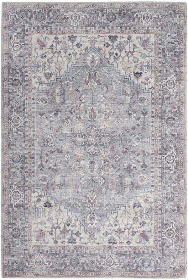 Homeroots 5' X 7' Grey Oriental Power Loom Distressed Washable Area Rug  Cotton Blend 480377