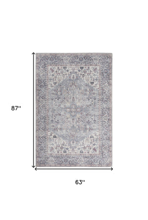 Homeroots 5' X 7' Grey Oriental Power Loom Distressed Washable Area Rug  Cotton Blend 480377