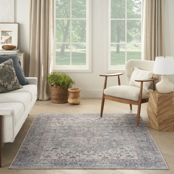 HomeRoots 5' Elegant Grey Oriental Area Rug - Distressed Vintage Style, Soft Chenille, Machine-Washable Design 5' X 7' 480377