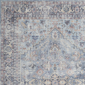 Homeroots 4' X 6' Light Grey And Blue Oriental Power Loom Distressed Washable Area Rug  Cotton Blend 480380