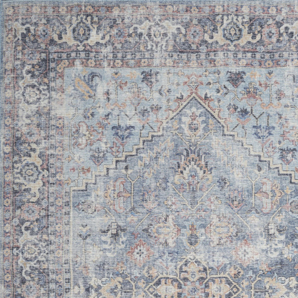 Homeroots 4' X 6' Light Grey And Blue Oriental Power Loom Distressed Washable Area Rug  Cotton Blend 480380