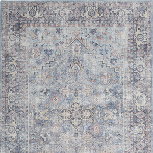 Homeroots 4' X 6' Light Grey And Blue Oriental Power Loom Distressed Washable Area Rug  Cotton Blend 480380