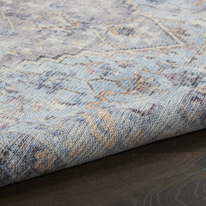 HomeRoots 5' Light Grey and Blue Oriental Rug - Distressed Washable Flatweave for Modern Living Spaces 5' X 7' 480381