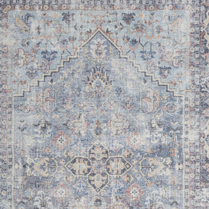 Homeroots 5' X 7' Light Grey And Blue Oriental Power Loom Distressed Washable Area Rug  Cotton Blend 480381