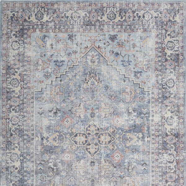 Homeroots 5' X 7' Light Grey And Blue Oriental Power Loom Distressed Washable Area Rug  Cotton Blend 480381