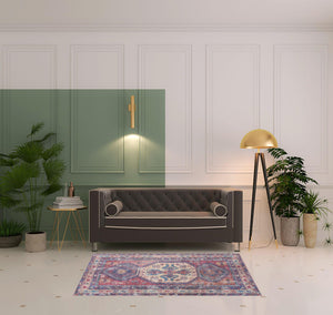 Homeroots 4' X 6' Red And Navy Oriental Power Loom Distressed Washable Area Rug  Cotton Blend 480384