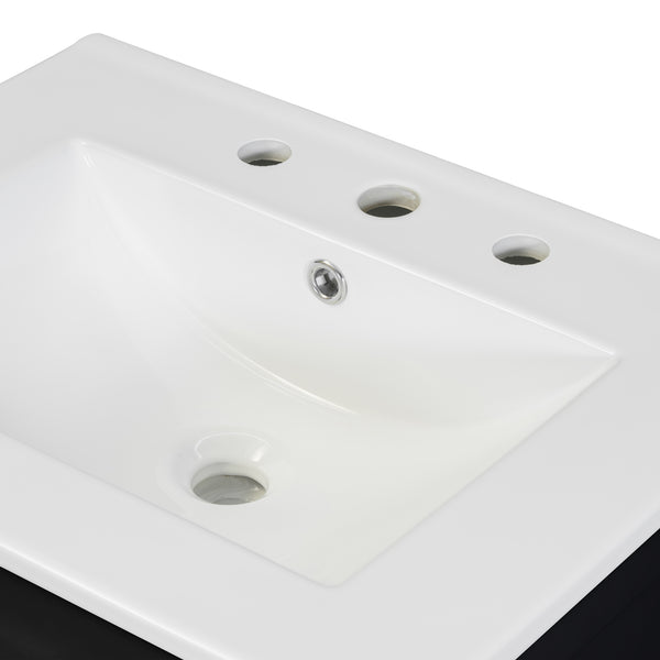 English Elm 24"Bathroom Luxurious Space-Saving Vanity with Ceramic Sink, Solid Wood Frame, Soft-Close Doors and Storage Black N729P183716B