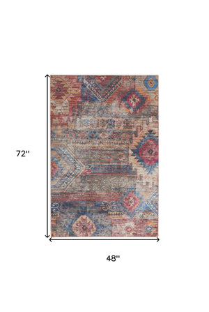 Homeroots 4' X 6' Multicolor Southwestern Power Loom Distressed Washable Area Rug  Cotton Blend 480388