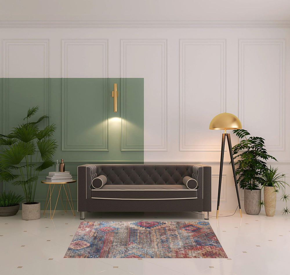 Homeroots 4' X 6' Multicolor Southwestern Power Loom Distressed Washable Area Rug  Cotton Blend 480388