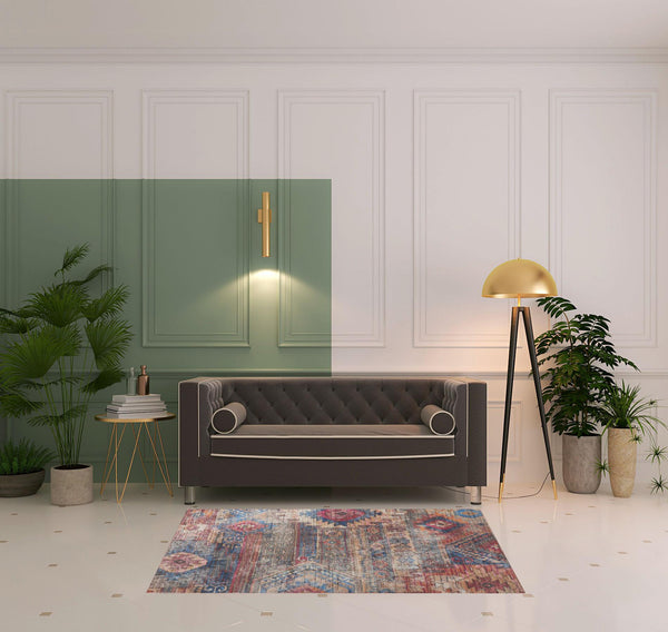 Homeroots 4' X 6' Multicolor Southwestern Power Loom Distressed Washable Area Rug  Cotton Blend 480388