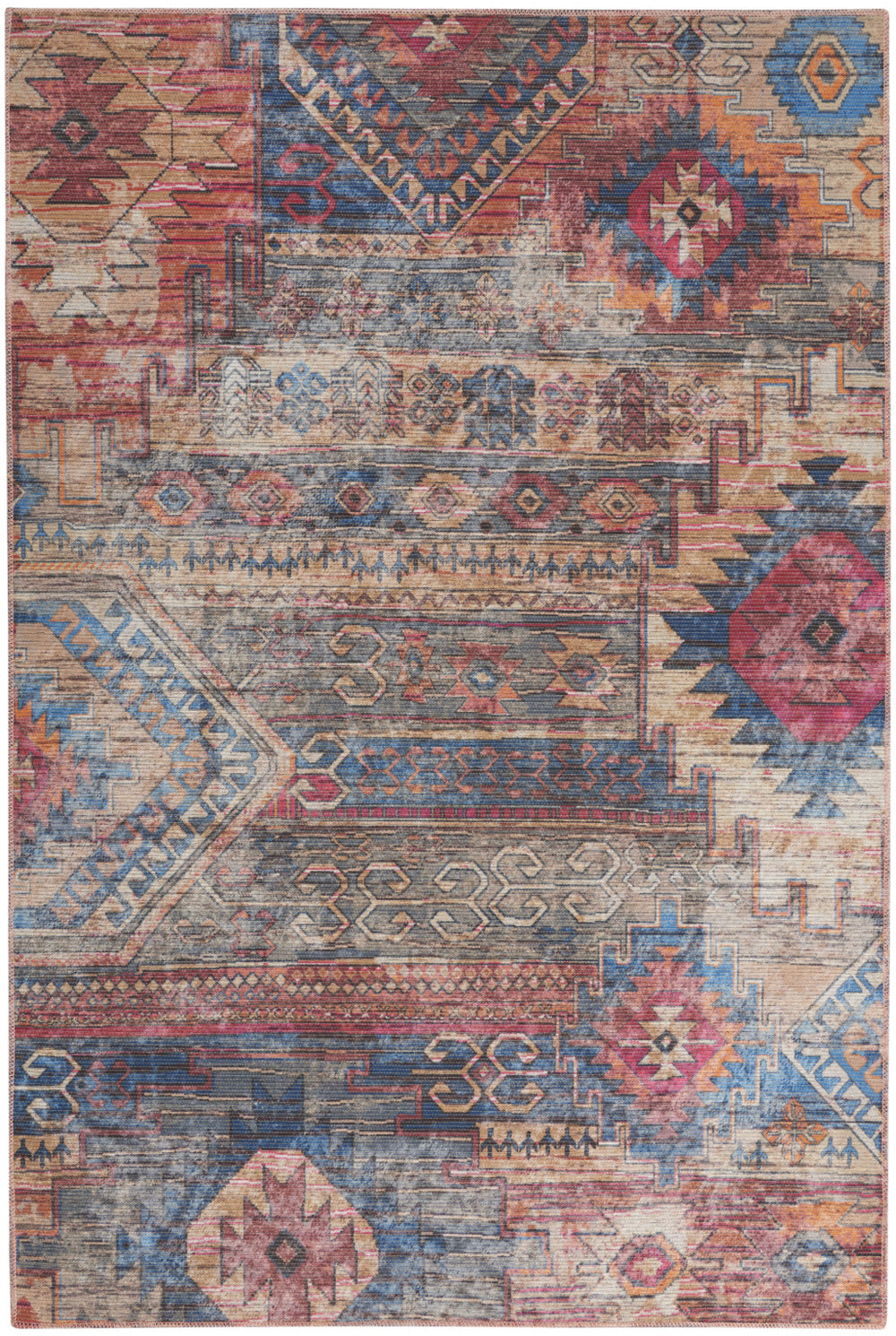 Homeroots 5' X 7' Multicolor Southwestern Power Loom Distressed Washable Area Rug  Cotton Blend 480389