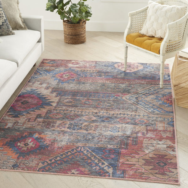 HomeRoots 5' Vibrant Southwestern-Inspired Area Rug with Distressed Finish for Boho-Contemporary Spaces 5' X 7' 480389