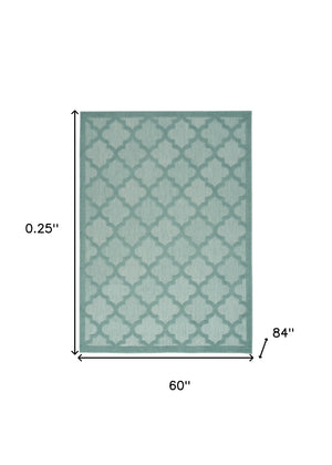 Homeroots 5' X 7' Aqua And Teal Ikat Indoor Outdoor Area Rug  Polypropylene And Polyester 480391