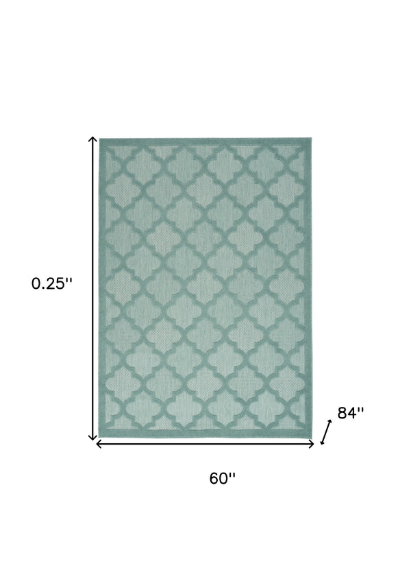 Homeroots 5' X 7' Aqua And Teal Ikat Indoor Outdoor Area Rug  Polypropylene And Polyester 480391