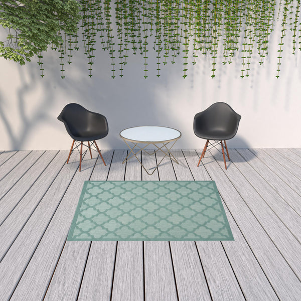 Homeroots 5' X 7' Aqua And Teal Ikat Indoor Outdoor Area Rug  Polypropylene And Polyester 480391
