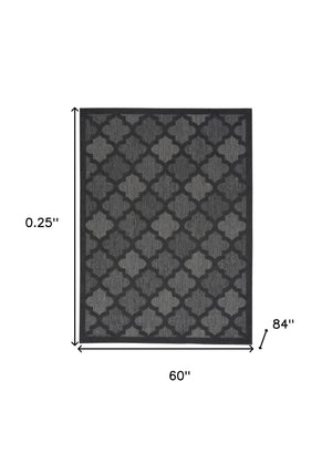 Homeroots 5' X 7' Charcoal Black Ikat Indoor Outdoor Area Rug  Polypropylene And Polyester 480393