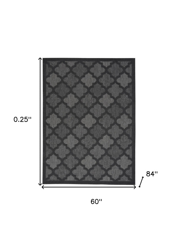 Homeroots 5' X 7' Charcoal Black Ikat Indoor Outdoor Area Rug  Polypropylene And Polyester 480393