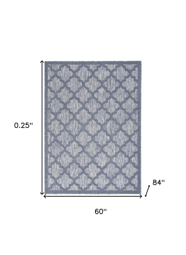 Homeroots 5' X 7' Denim Blue Ikat Indoor Outdoor Area Rug  Polypropylene And Polyester 480397