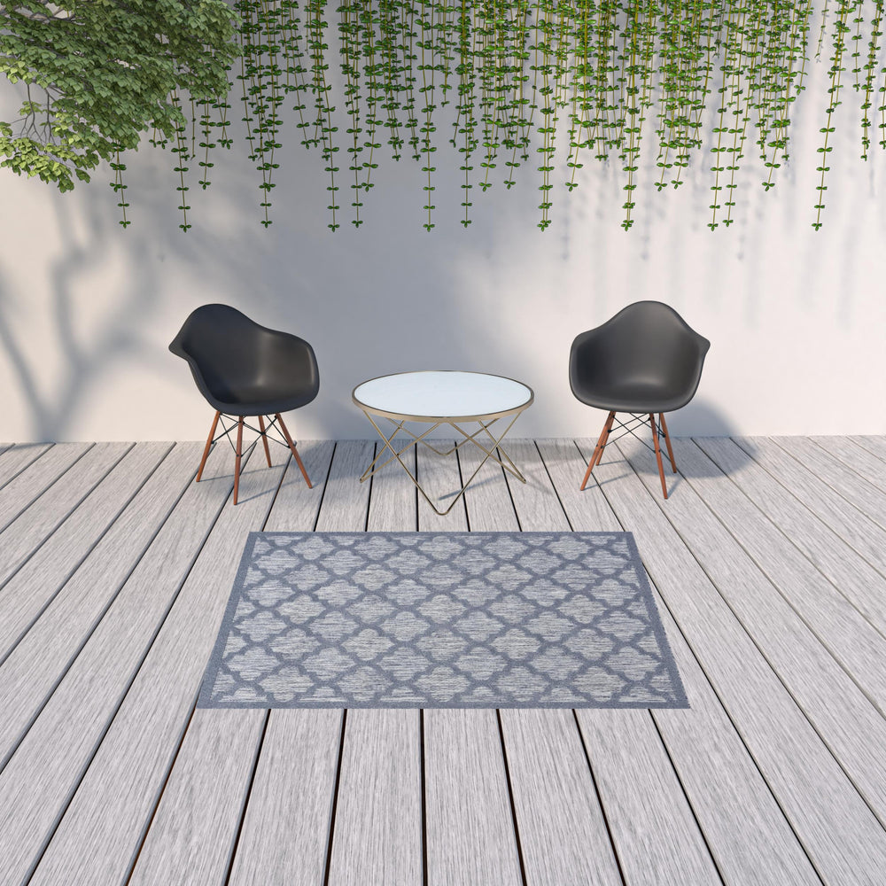 Homeroots 5' X 7' Denim Blue Ikat Indoor Outdoor Area Rug  Polypropylene And Polyester 480397
