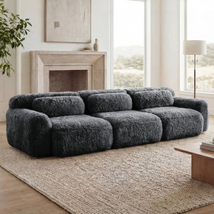 English Elm 114''soft Plush Modular Sectional Sofa with Cloud Cushions for Living Room Theater Dark Grey W714S01549