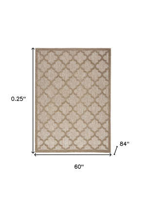 Homeroots 5' X 7' Natural Beige Ikat Indoor Outdoor Area Rug  Polypropylene And Polyester 480401