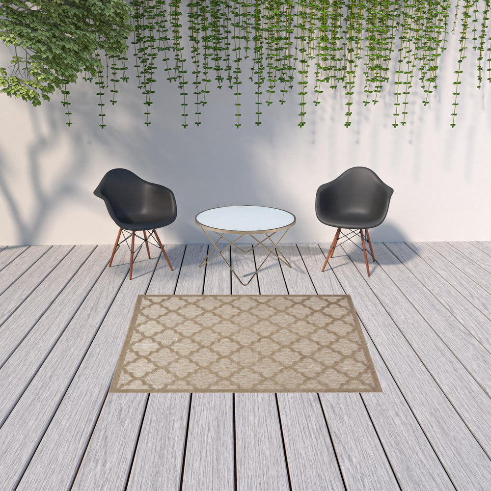 Homeroots 5' X 7' Natural Beige Ikat Indoor Outdoor Area Rug  Polypropylene And Polyester 480401