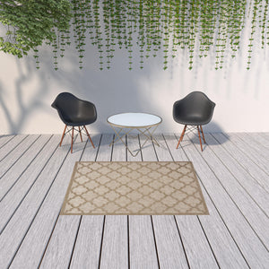 Homeroots 5' X 7' Natural Beige Ikat Indoor Outdoor Area Rug  Polypropylene And Polyester 480401